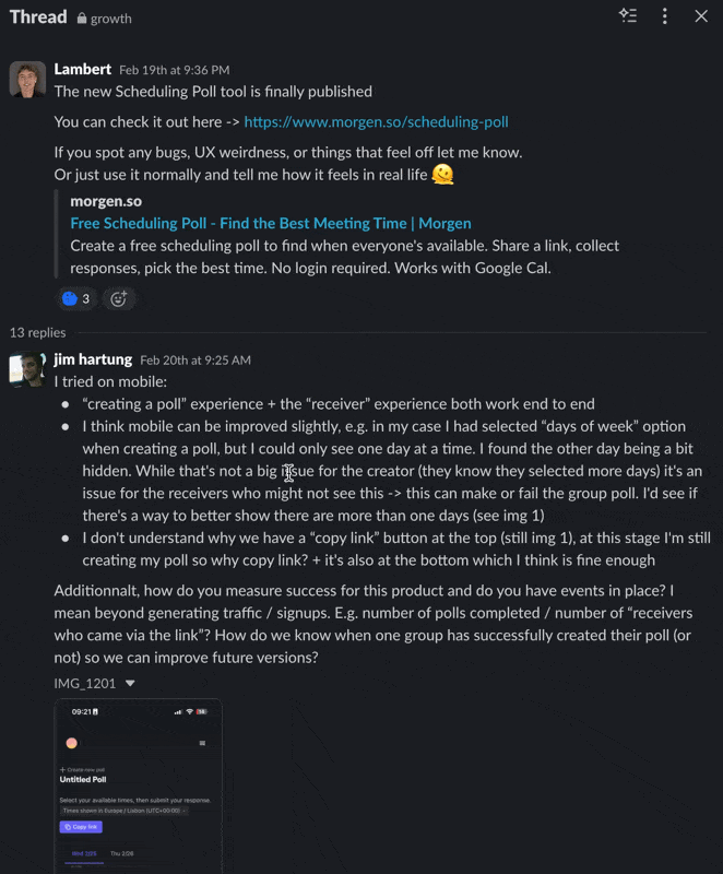 Tons of feedback from the team