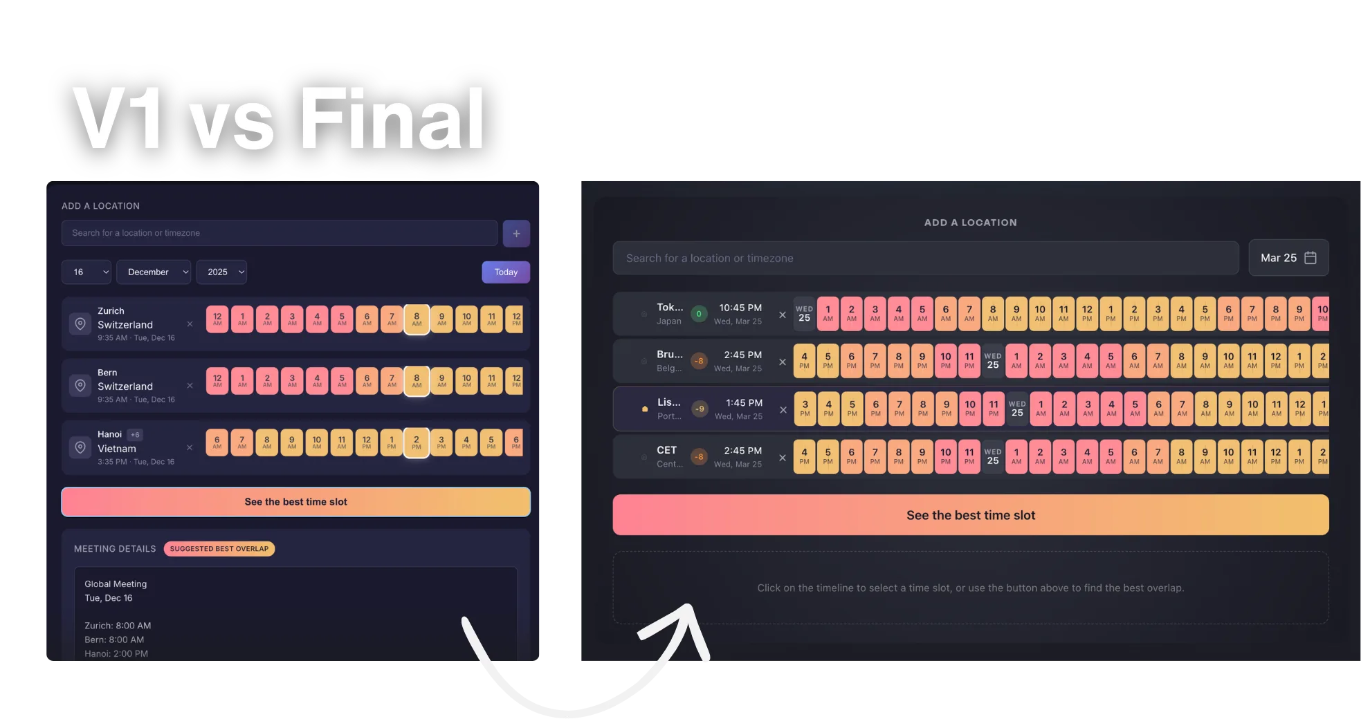 v1 versus the final version, the gap between a working MVP and a polished tool