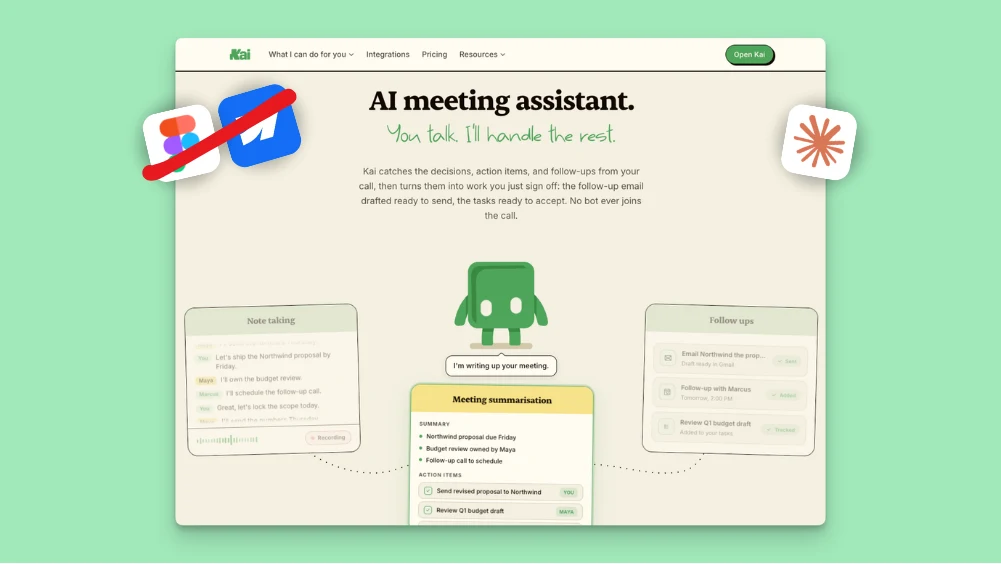 La page meetings de Kai redesignee, avec le logo Figma barre