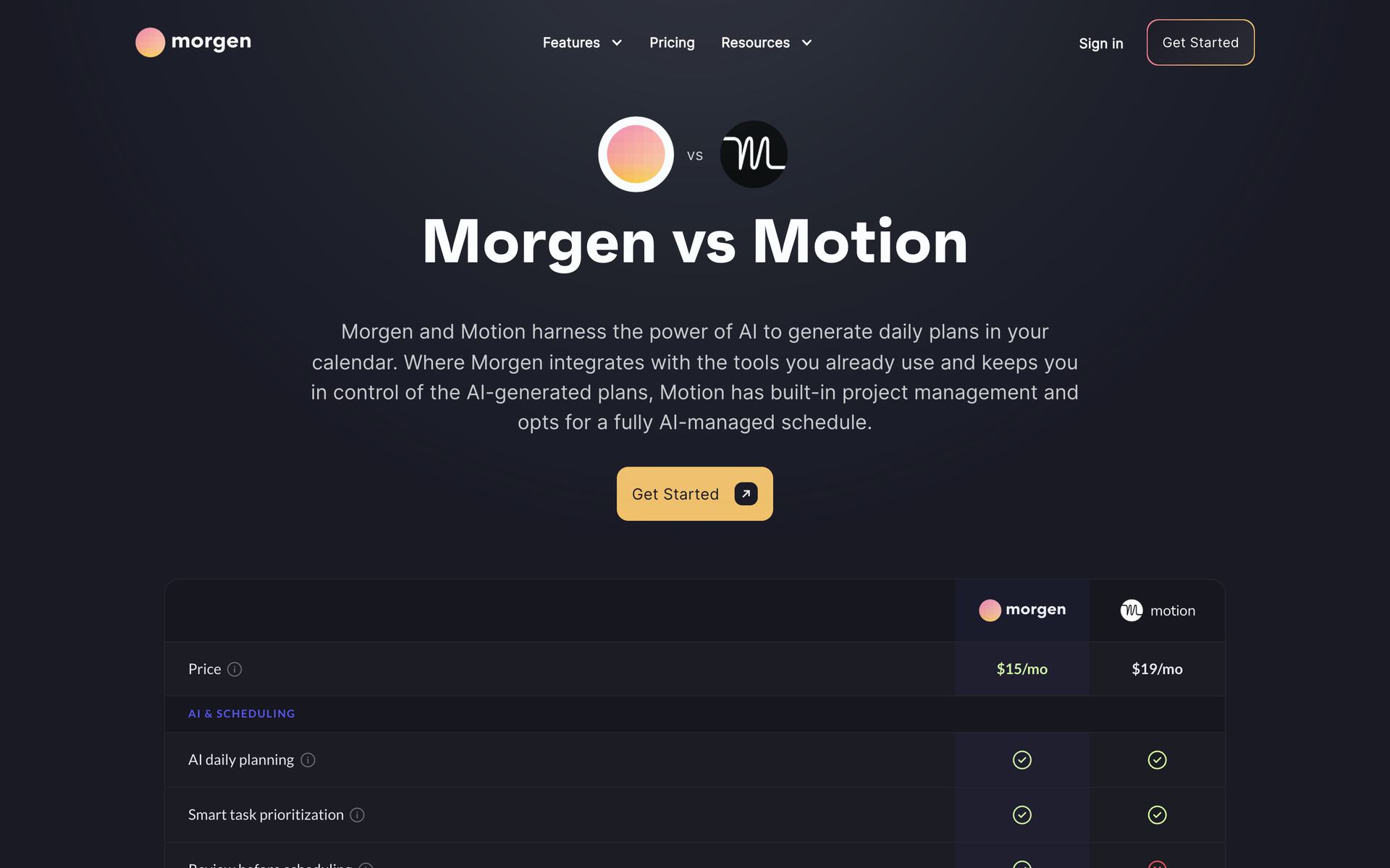 Morgen vs Motion comparison page