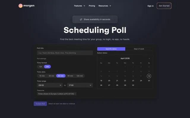 The Scheduling Poll, one of the four free tools built for Morgen