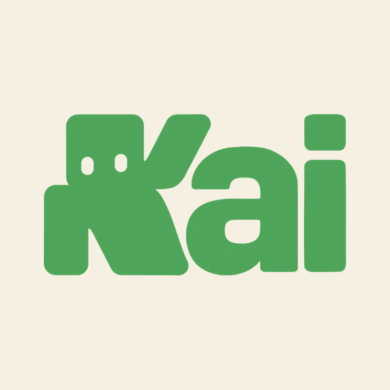 The interim purple app icon beside Dave Officer's green Kai logo with eyes